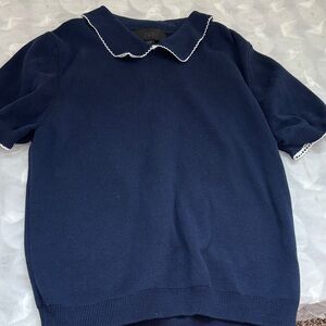 Zara Dark Blue Top with White Trim